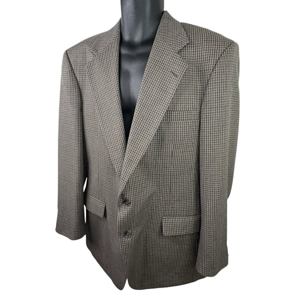 VTG 90s Haggar Houndstooth 2 Button Blazer Sport Coat Taupe Multi-Colored 42L